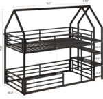 LIKIMIO Bunk Bed, Twin Bunk Beds with 3-Tier Storage Bookshelf, Bunk Bed Twin Over Twin, Metal House Bed Ladder and Safety Guardrail for Bedroom, Space Saving, No Box Spring Needed, Black - Image 3