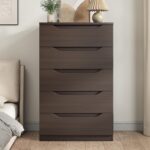Brown Tall 5 Drawer Dresser for Bedroom with Hidden Storage Design, Large Modern Closet Dressers & Chests of Drawers with Cut-Out Handles, 27.6" L*15.8" W*45.3" H for Bedroom, Living Room, Nursery - Image 10
