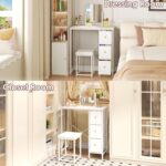 27.5" Small Vanity Desk with Mirror & Chair, Compact Makeup Vanity Set with Chair, Small Dressing Table with 3 Fabric Drawers for Bedroom, Make up Table with Stool for Girls, Kids, Teens, White - Image 13