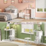 27.5" Small Vanity Desk with Mirror & Chair, Compact Makeup Vanity Set with Chair, Small Dressing Table with 3 Fabric Drawers for Bedroom, Make up Table with Stool for Girls, Kids, Teens, White - Image 11