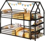 LIKIMIO Bunk Bed, Twin Bunk Beds with 3-Tier Storage Bookshelf, Bunk Bed Twin Over Twin, Metal House Bed Ladder and Safety Guardrail for Bedroom, Space Saving, No Box Spring Needed, Black - Image 10