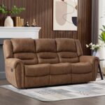 CANMOV Faux Leather Manual Reclining Sofa,3 Seat Recliner Couch Sofa with Overstuffed Comfortable Arms and Back for Living Room,Office,Nut Brown - Image 2