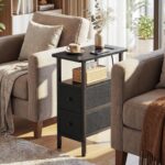 LOAKEKEL Narrow End Table Living Room with Charging Station, Skinny Side Table with Fabric Drawers, Slim Nightstand for Bedroom, Small Spaces, Couch, Black, HETNDP02BK-1 - Image 3
