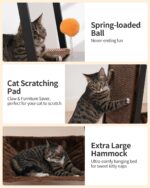 FourFurPets Modern Cat Tree, 58-Inch Cat Tower for Large Cats, Maine Coon Cat Tree with Scratching Board, Large Perch, Hammock and Removable Pads, Rustic Brown - Image 8