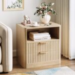 IRONCK Fluted Night Stand Set of 2, Modern Nightstand with Charging Station, Drawers and Open Shelves - Bedside Table Wood Side Table Set for Bedroom, Oak - Image 9