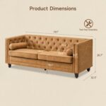 ONBRILL 79'' Faux Leather Couch for Living Room, Comfy Chesterfield Button-Tufted Sofa with 2 Bolster Pillows and Wood Legs, Mid-Century Modern Deep Seat Couch for Apartment, Office, Caramel - Image 3