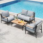 Jocoevol 4 Pieces Outdoor Sofa Conversation Set, 4 Seats Couch Set with Table, Metal Frame Rope Weaving Design UV Resistance Waterproof for Patio Garden Balcony, Grey - Image 2