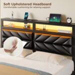 Seventable Twin Bed Frame with Charging Station & LED Lights, Upholstered Headboard with 2-Tier Storage Shelves, Metal Platform with Under Bed Storage, No Box Spring Needed, Easy Assembly, Black - Image 6