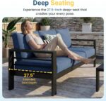 Wisteria Lane Aluminum Outdoor Sofa, 2 Seats Patio Couch All-Weather Rust-Proof Modern Metal Patio Furniture with 5" Thick Olefin Cushions, Light Grey - Image 6
