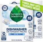 Seventh Generation Dishwasher Detergent Packs, Free & Clear, 45 Count, Pack of 2, Plant Powered Cleaning, Fights Greasy Reside & Stuck-On Food For Sparkling Dishes, Fragrance-Free & Septic Safe - Image 2