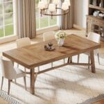 Tribesigns 70.9-Inch Dining Table for 6-8, Large Farmhouse Kitchen Table with Reinforced Metal Legs for Kitchen & Dining & Living Room, Natural - Image 2