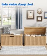 Akxomel 37.4" Fluted Storage Chest Wooden Storage Trunk 2 Safety Hinges Oak | Storage Chest with 2 Safety Hinges & Lift Top, Wooden Box Bench with Curved Profile, for Living Room, Entryway, Bedroom - Image 3