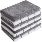 Microfiber Kitchen Towels - Super Absorbent, Soft and Solid Color Dish Towels, 8 Pack (Stripe Designed Grey and White Colors), 26 x 18 Inch - Image 2