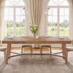 Tribesigns 70.9-Inch Dining Table for 6-8, Large Farmhouse Kitchen Table with Reinforced Metal Legs for Kitchen & Dining & Living Room, Natural - Image 5