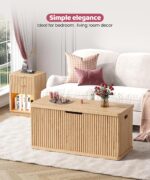 Akxomel 37.4" Fluted Storage Chest Wooden Storage Trunk 2 Safety Hinges Oak | Storage Chest with 2 Safety Hinges & Lift Top, Wooden Box Bench with Curved Profile, for Living Room, Entryway, Bedroom - Image 6