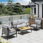 Jocoevol 4 Pieces Outdoor Sofa Conversation Set, 4 Seats Couch Set with Table, Metal Frame Rope Weaving Design UV Resistance Waterproof for Patio Garden Balcony, Grey - Image 9