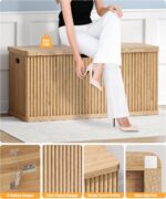 Akxomel 37.4" Fluted Storage Chest Wooden Storage Trunk 2 Safety Hinges Oak | Storage Chest with 2 Safety Hinges & Lift Top, Wooden Box Bench with Curved Profile, for Living Room, Entryway, Bedroom - Image 7