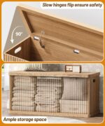 Akxomel 37.4" Fluted Storage Chest Wooden Storage Trunk 2 Safety Hinges Oak | Storage Chest with 2 Safety Hinges & Lift Top, Wooden Box Bench with Curved Profile, for Living Room, Entryway, Bedroom - Image 8