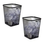 Mind Reader Mesh Trash Can, Waste Paper Basket, Square, Office, Metal Mesh, 9.75"L x 9.75"W x 12.25"H, Set of 2, Black - Image 2