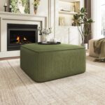 Christopher Knight Home Kyle Corduroy Woven Upholstery Square Ottoman, Living Room Sofa Ottoman with Wood Frame, Comfy Seating Experience with Dense Foam Padding, Non-Marking Foot Caps, Olive Green - Image 2